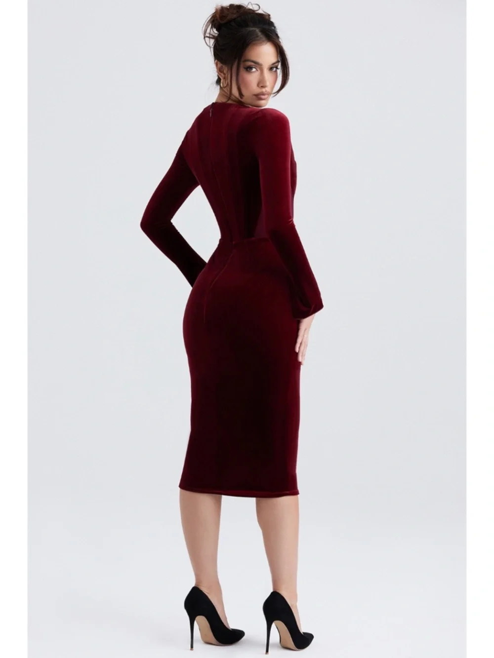 NEW House of CB Solaine Velvet Dress Wine Large